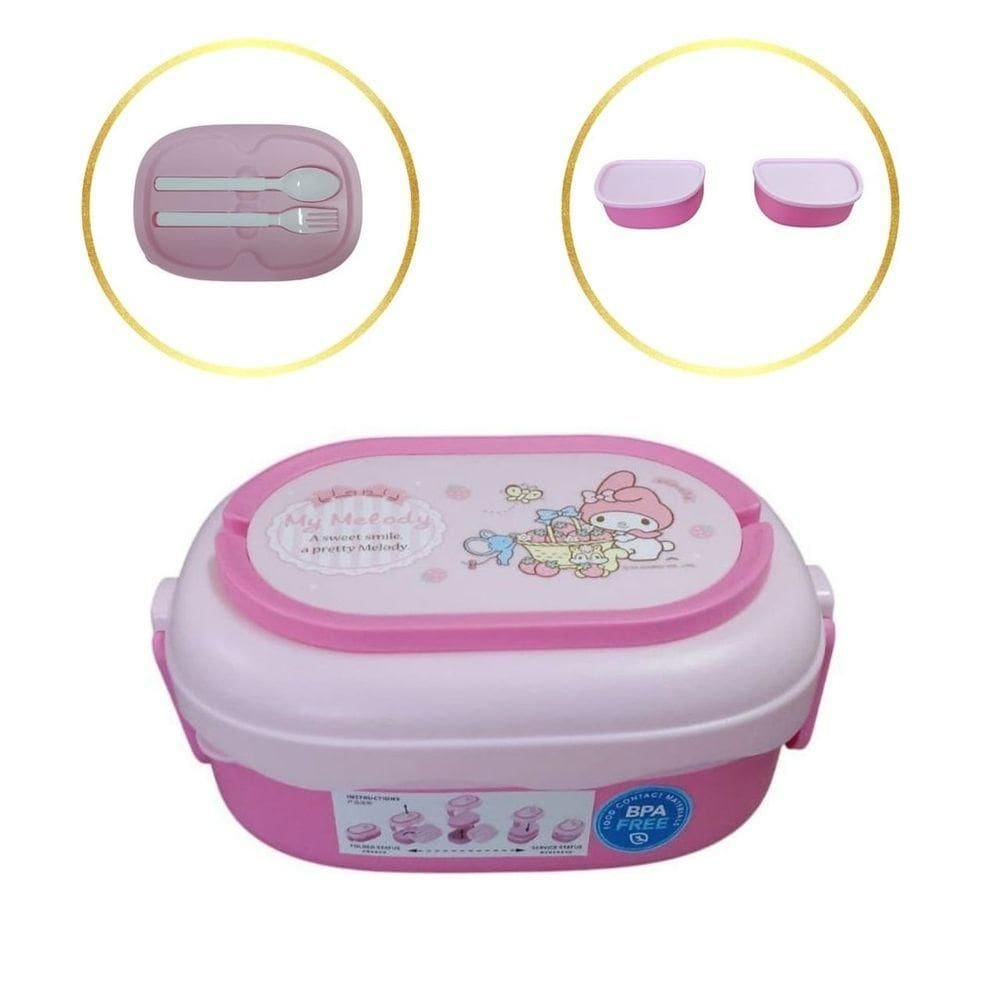 Kit Lancheira Infantil My Melody Dupla Camada Com Alça E Talher 1600ml