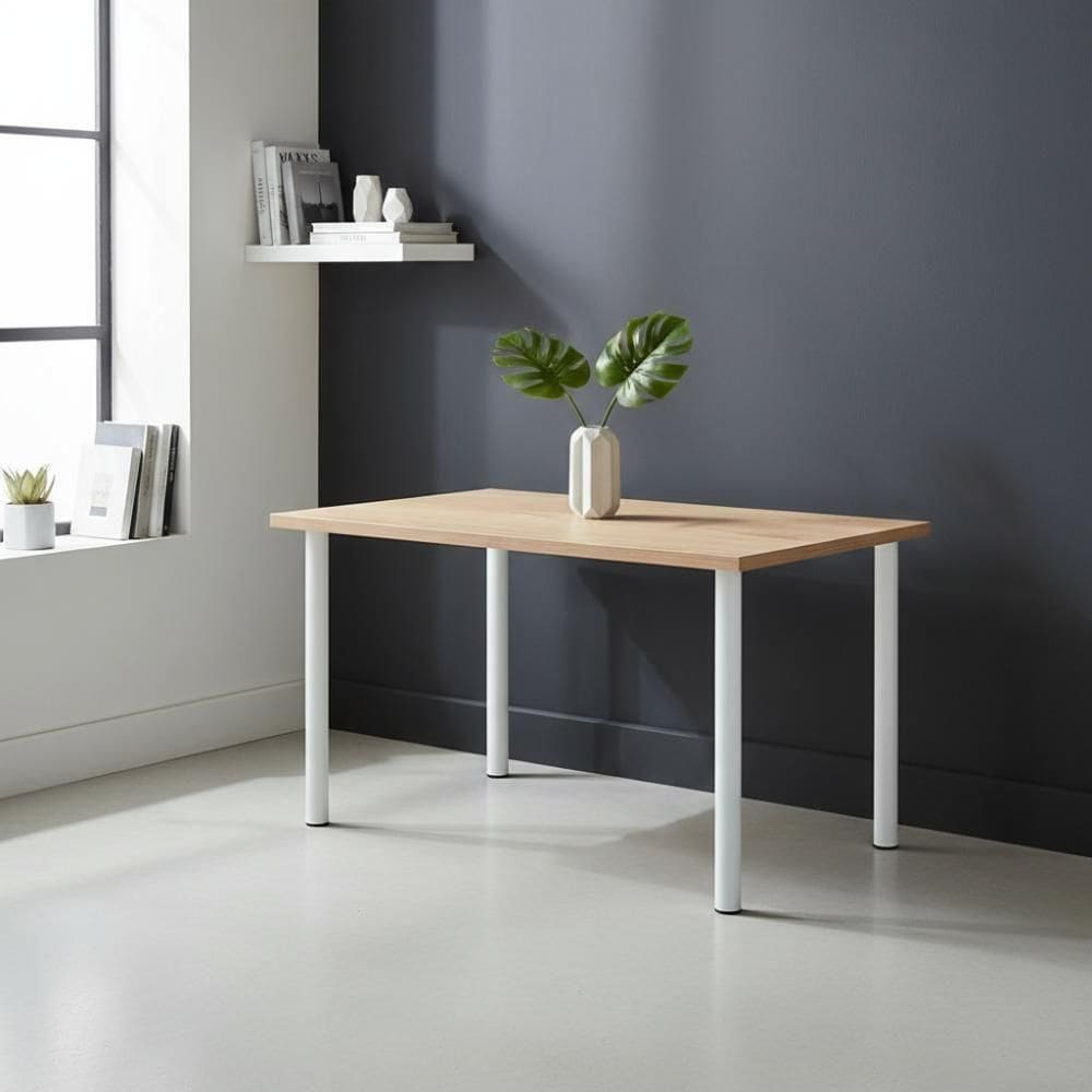 Mesa Retangular 1,10m Pequena 4 Lugares Para Cozinha - Branco E Carvalho