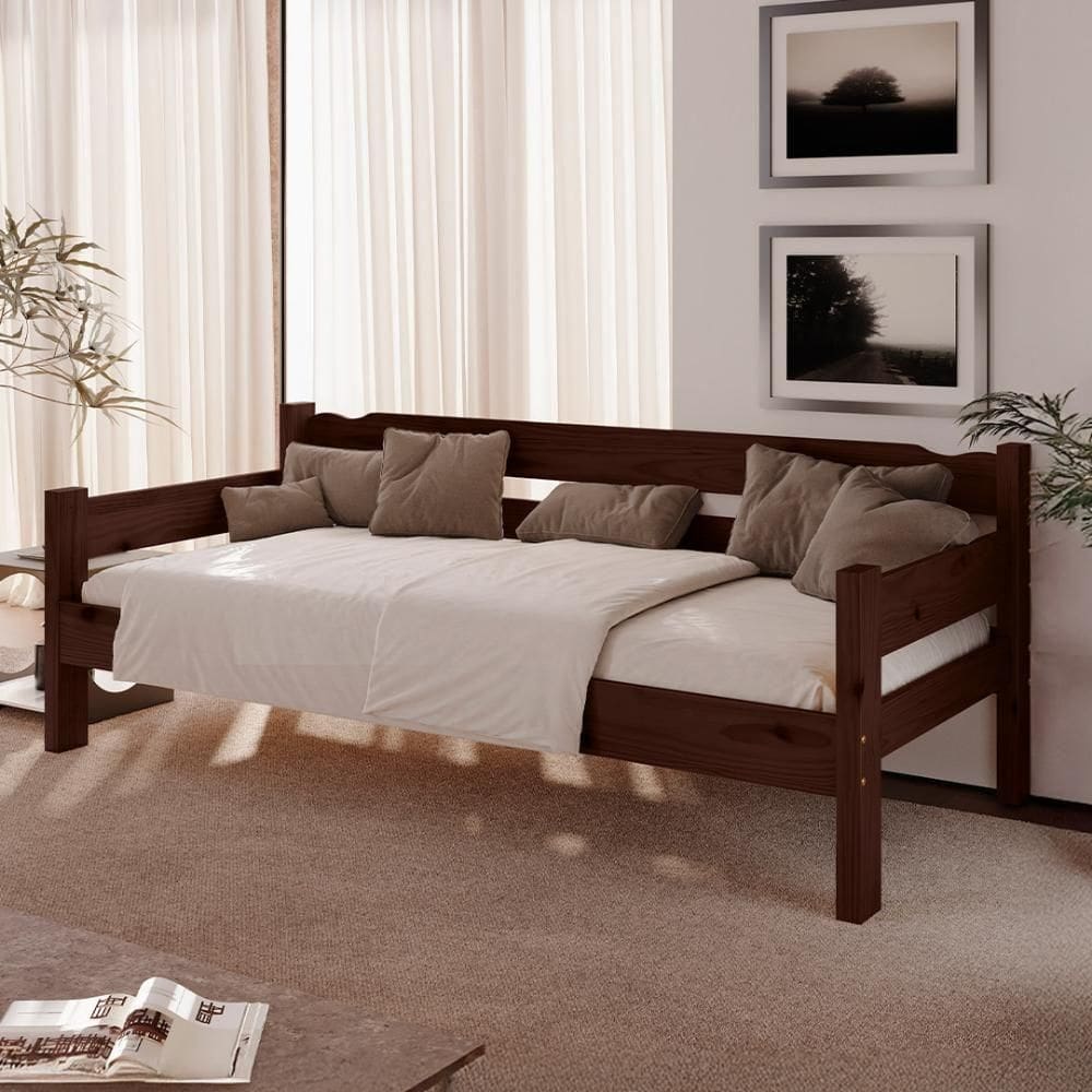 Sofá Cama Reforçado Madeira Maciça Castanho Repleta
