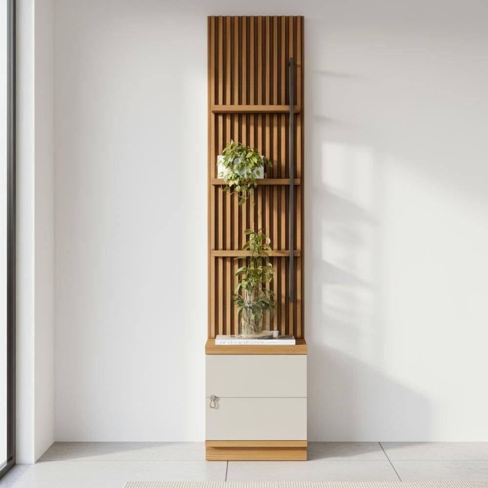 Estante Módulo Lateral Multiuso Ripado 3 Prateleiras Sala - Nature/off White