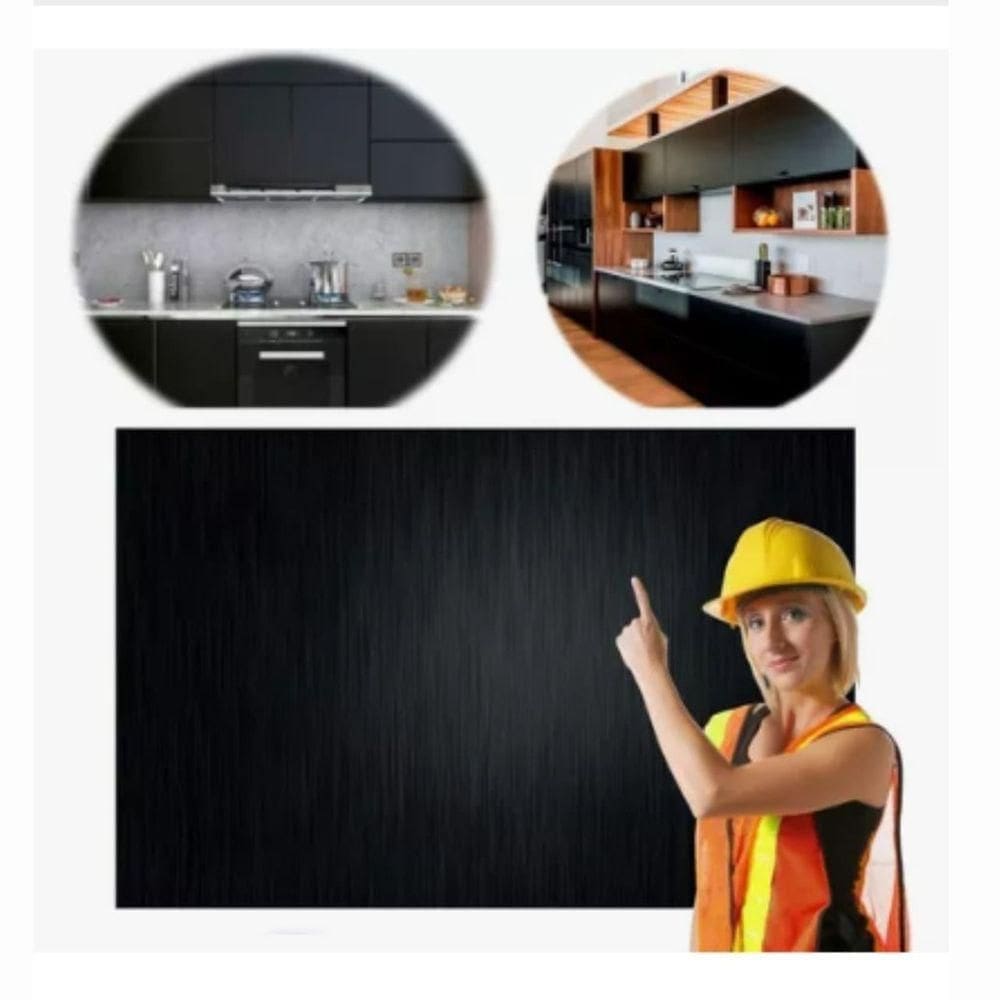 Papel De Parede Pvc Marmorizado Preto 45cm X 5m