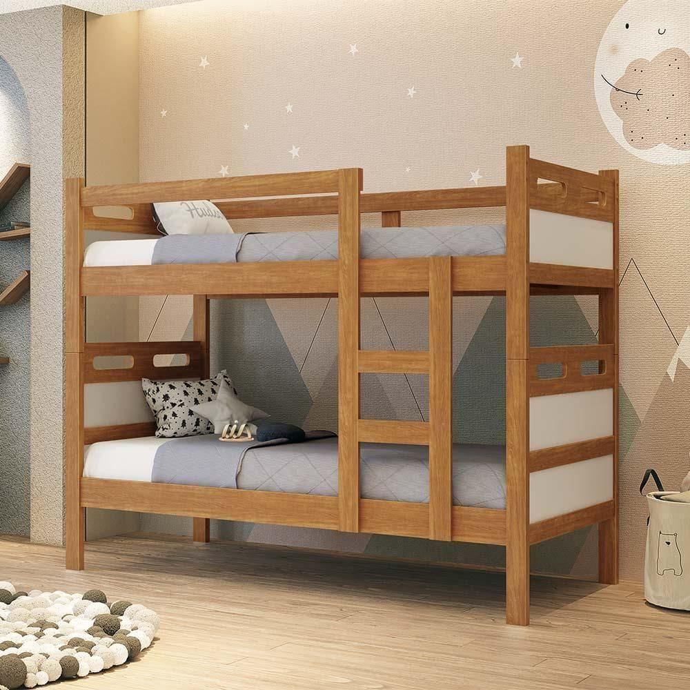 Beliche Solteiro Com Escada E Cabeceira Nature Off White