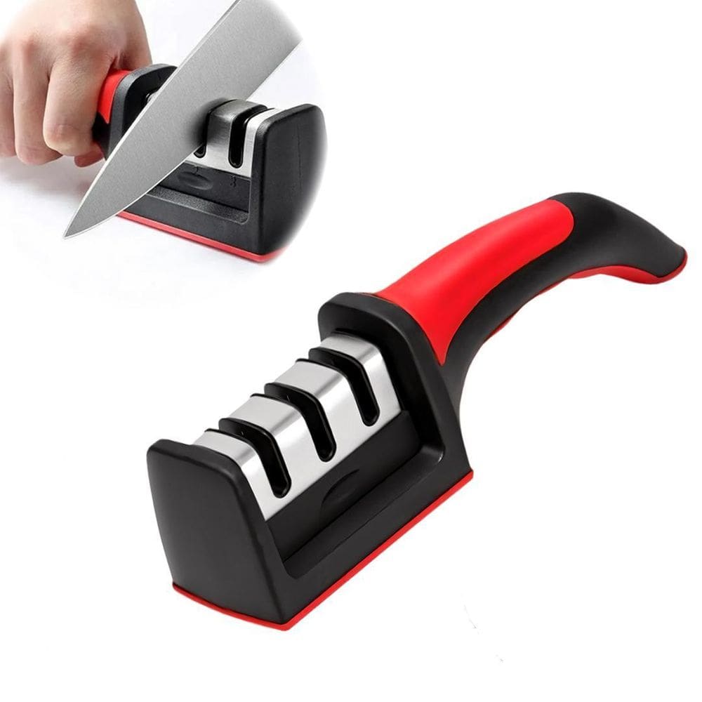 Amolador Vermelho 3 Níveis Para Facas Tesouras