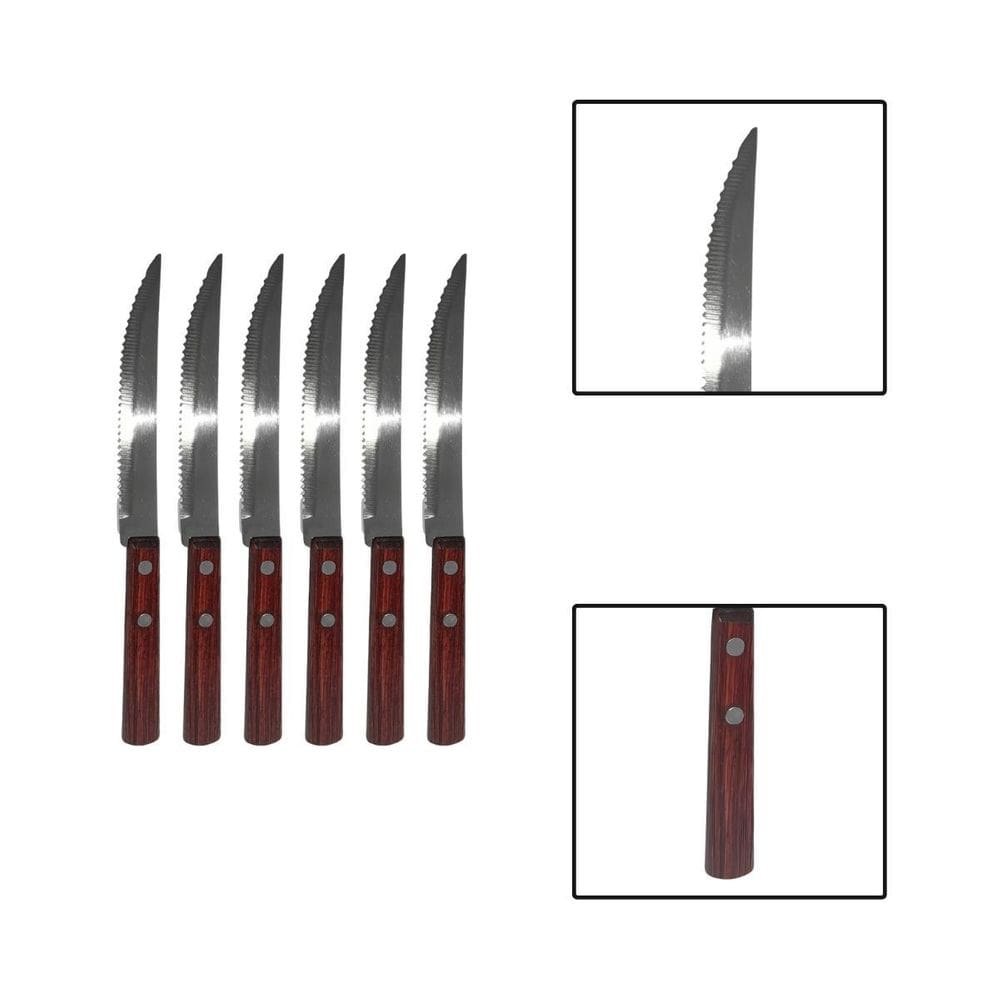 Kit 6 Facas Churrasco Linha Legna Aço Inox Madeira