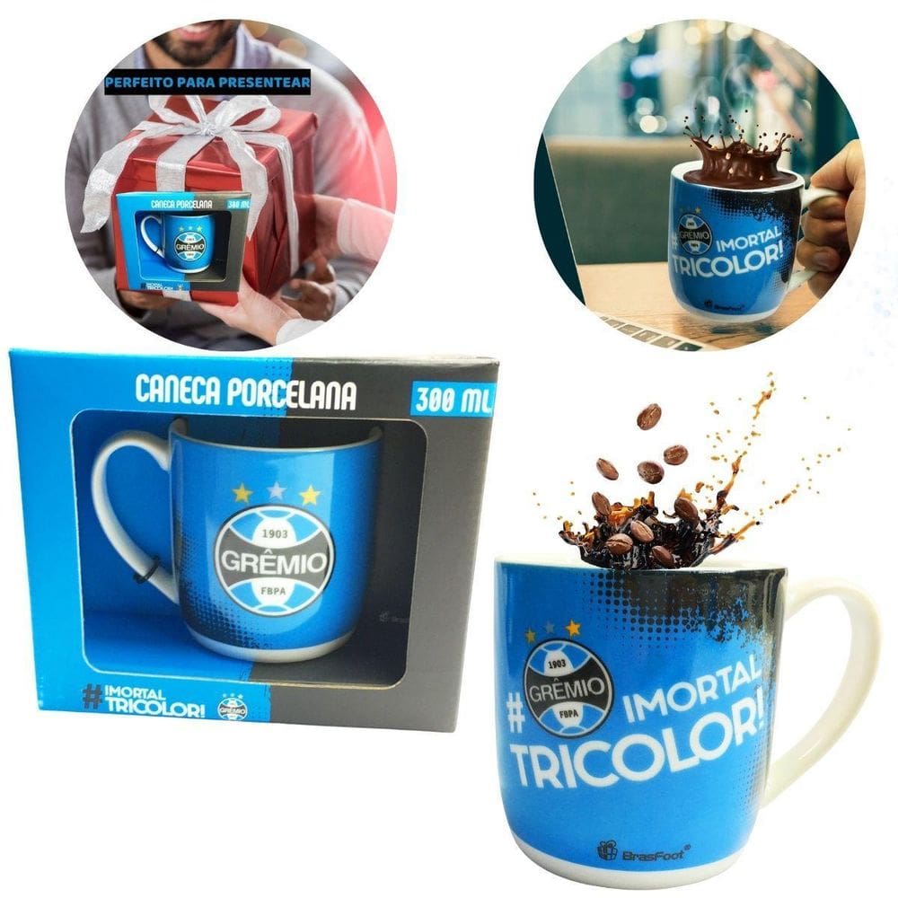 Caneca Xícara Porcelana Reforçada 300Ml Azul Café Chá Clube