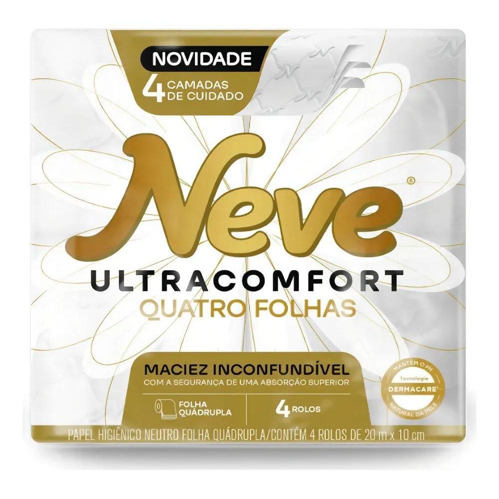 10X Papel Higiênico Neve Ultracomfort, Folha Quádrupla Com