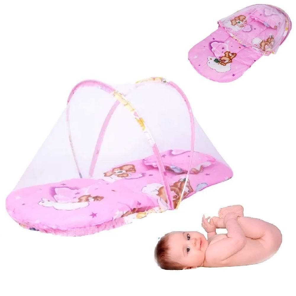 Berco Mosquiteiro Barraca Mini Cama Colchonete Bebe Tenda Portatil Colchao Dobravel Ninho Infantil Rosa Meninas