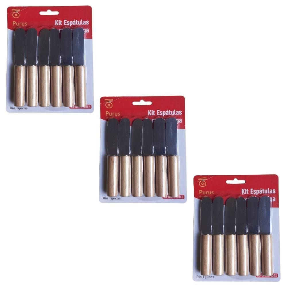 Kit 18 Espátulas P/Manteiga Geleia Patê Em Inox Cabo Madeira