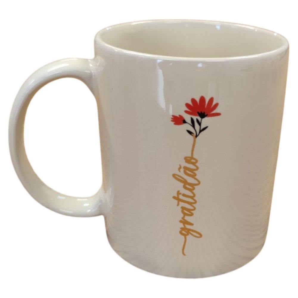 Caneca Creme Dizeres 300Ml Café Chá Escritório