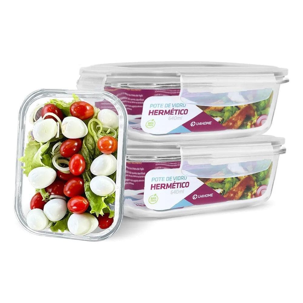 U4Home Conjunto 3 Pote Vidro Hermético Marmita Tampa Plástic