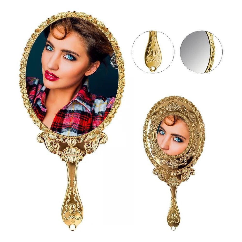 2X Espelho De Mão Oval Estilo Vintage Com Moldura 3 Cores