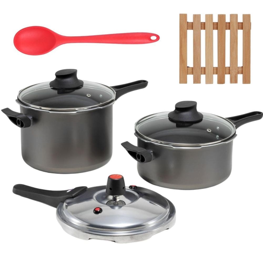 Jogo Panelas De Pressão 2 Em 1 + 02 Descansos + Colher