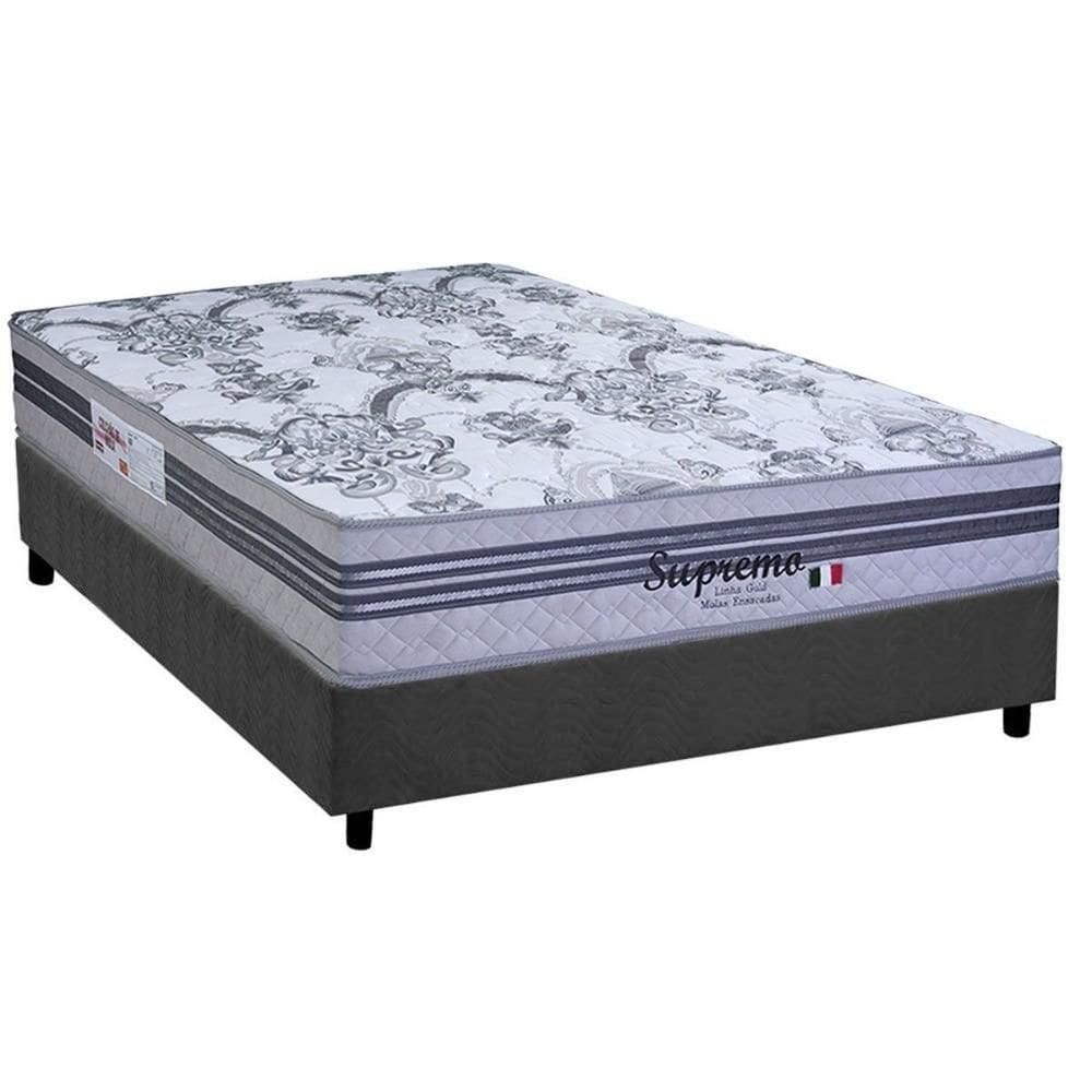 Conjunto Box Casal: Colchão Molas Paropas Ensacadas Supremo Gray + Base Crc Suede Gray (138x188)