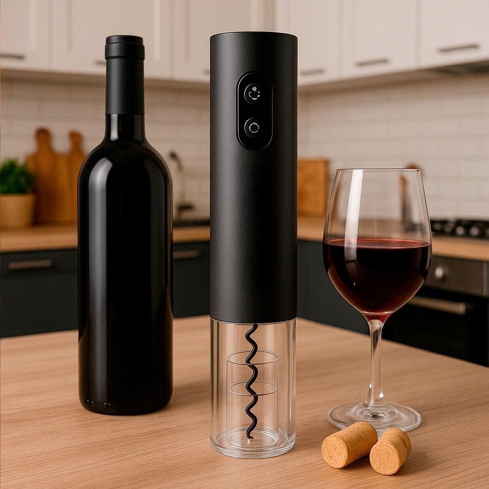 Abridor De Vinho Elétrico Preto Design Moderno