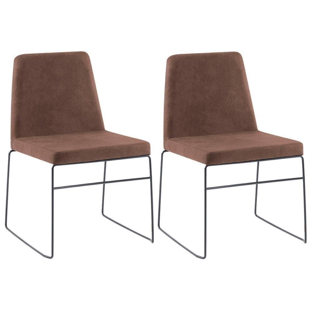 Kit 2 Cadeiras Estofadas Base Em Aço F41 Camurça Marrom Dmobiliario Marrom