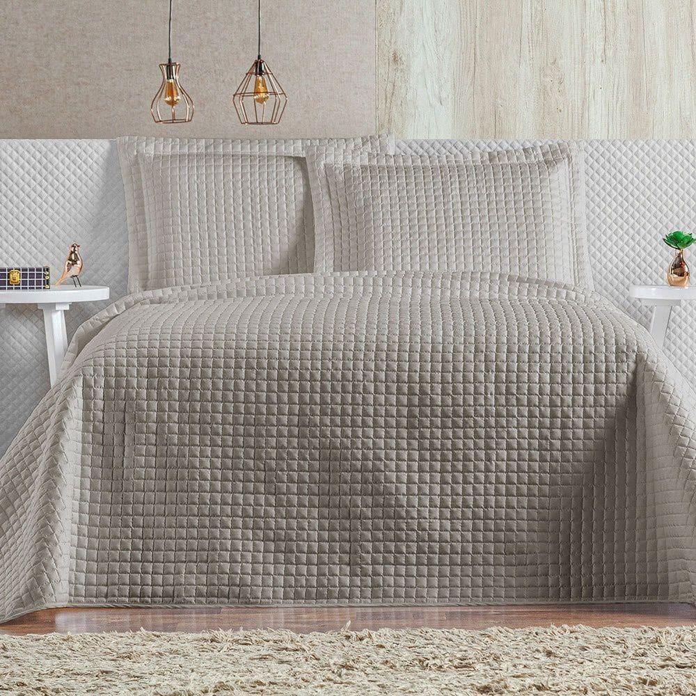 Cobre Leito 3 Peças Queen Percal 200 Fios Plata 100% Poliéster - Bege