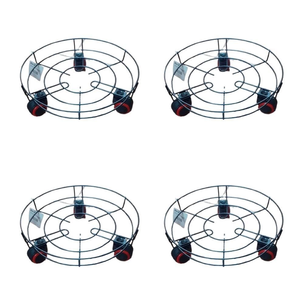 Kit 4 Suporte Para Botijão De Gás Vaso Em Metal Com Rodinhas