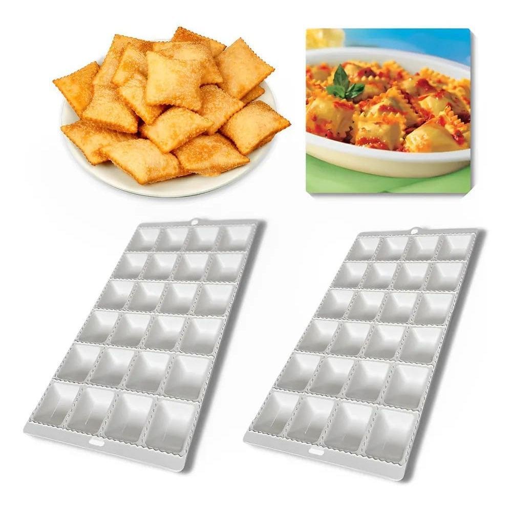 3X Kit 2 Forma Para Modelar Ravioli Mini Pasteis Massa 24 Ca