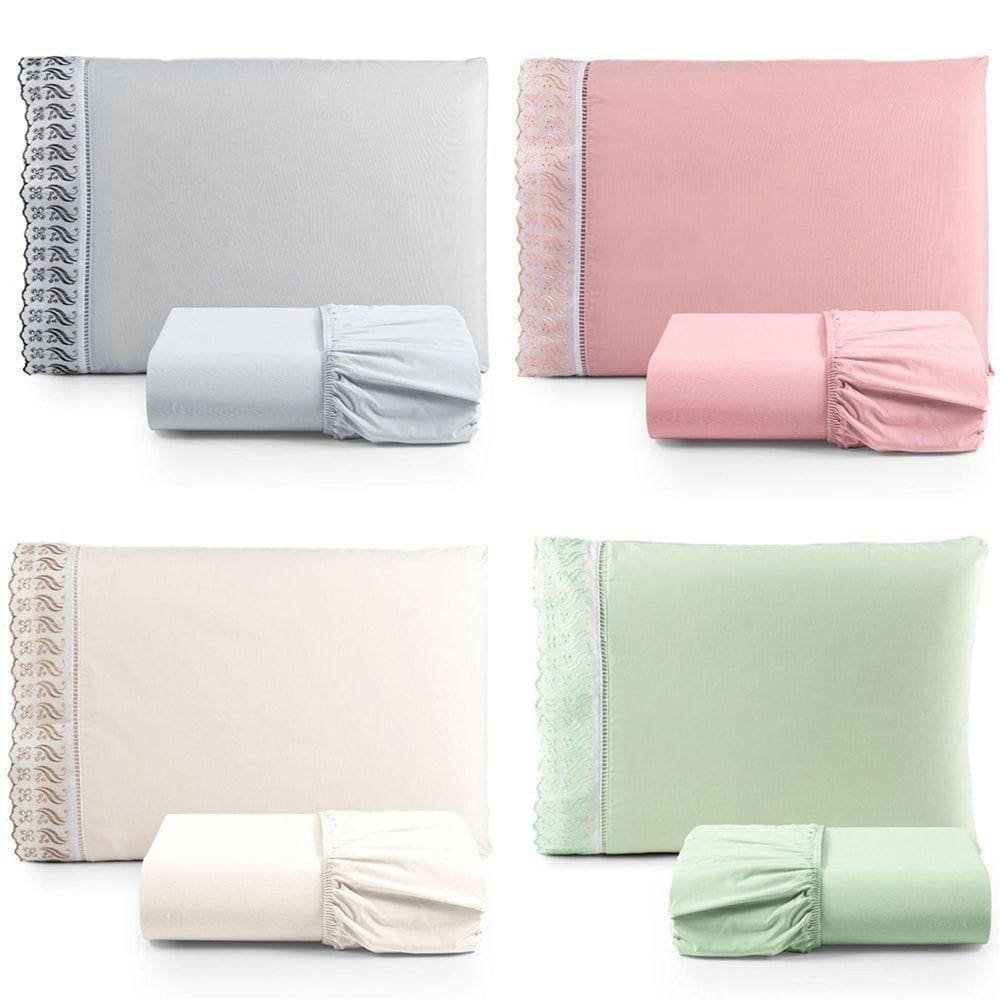 Kit Jogo De Cama Lençol Lese Solteiro 2 Peças Com 4 Un. Cores 2 - 100% Algodão