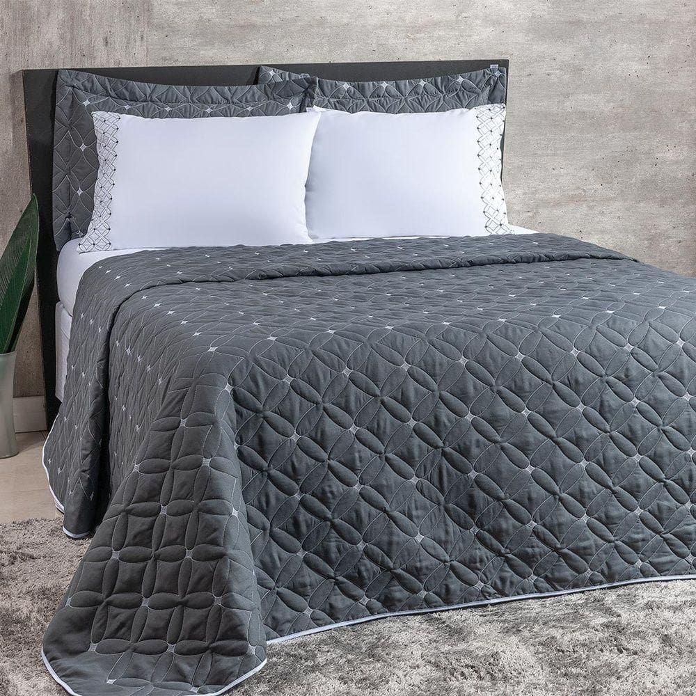 Kit Cobre Leito 6 Peças Casal Ideale Percal 200 Fios 100% Poliéster - Grafite