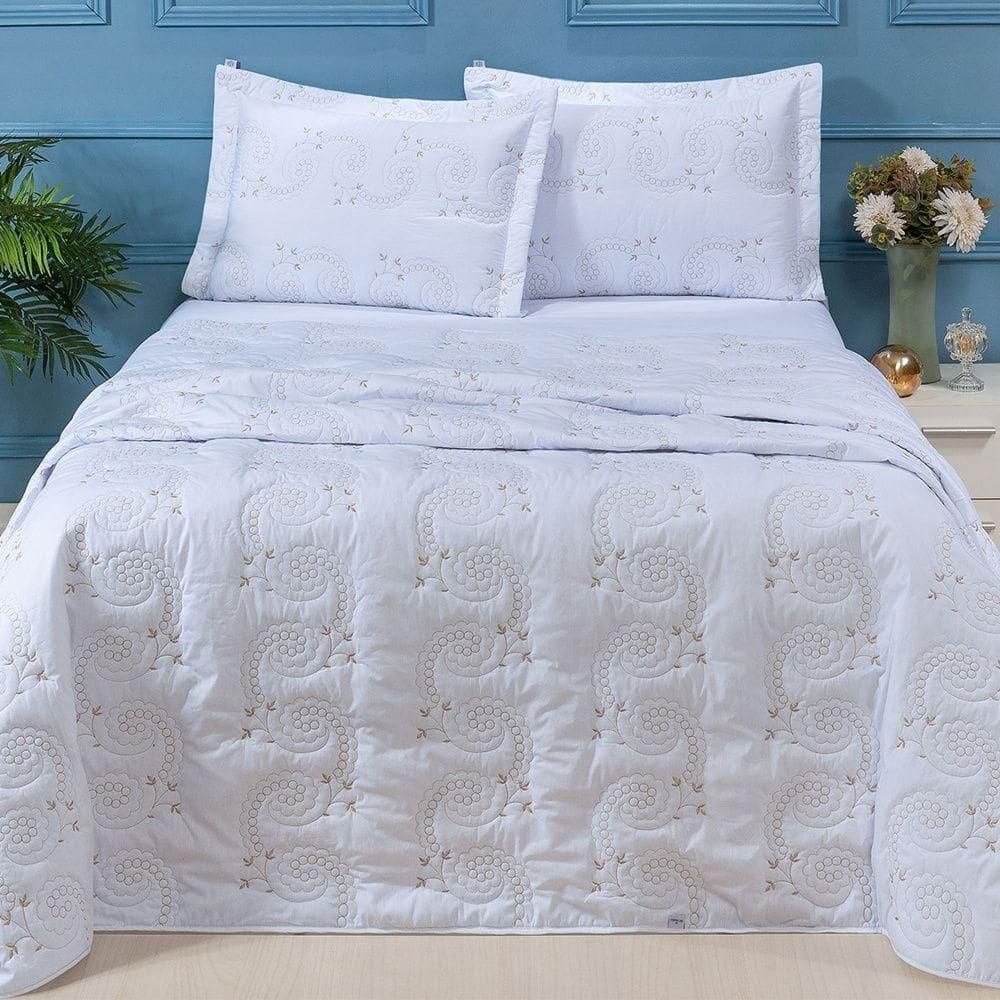 Cobre Leito 3 Peças King Percal 200 Fios Mistral 100% Algodão - Branco