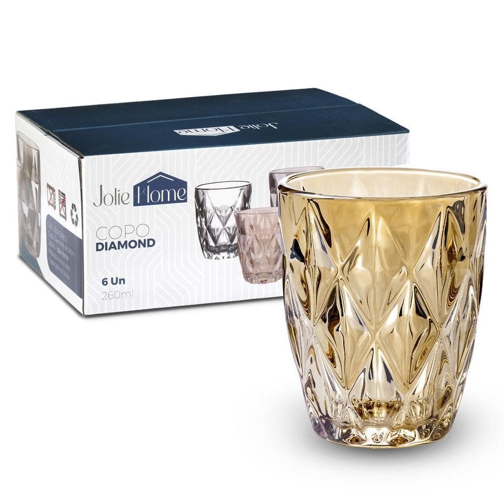 Jogo De Copos Baixos Com 6Un Diamond 260Ml Cor Dourado Amber