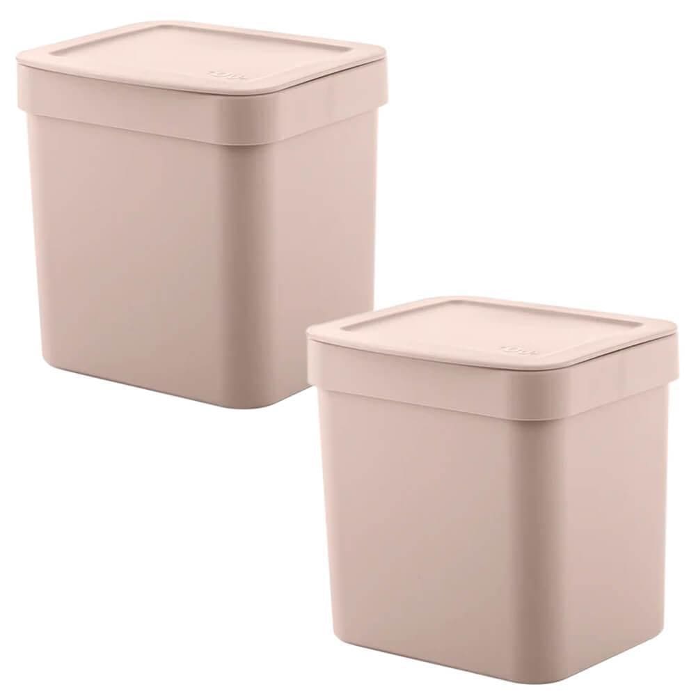 Jogo Lixeiras Cozinha E Banheiro 2,5L 2 Peças Trium Bege Ou
