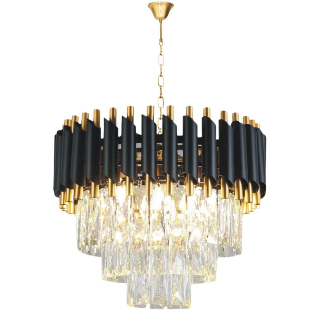 Lustre Pendente 40Cm Vana Gold Black 44 Cristais 5Xe14