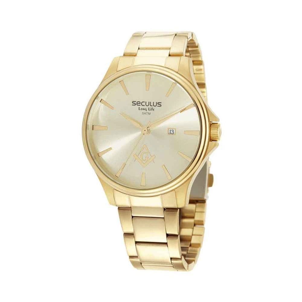 Relogio Seculus Masculino Dourado Maçonaria 44115Gpsvda1