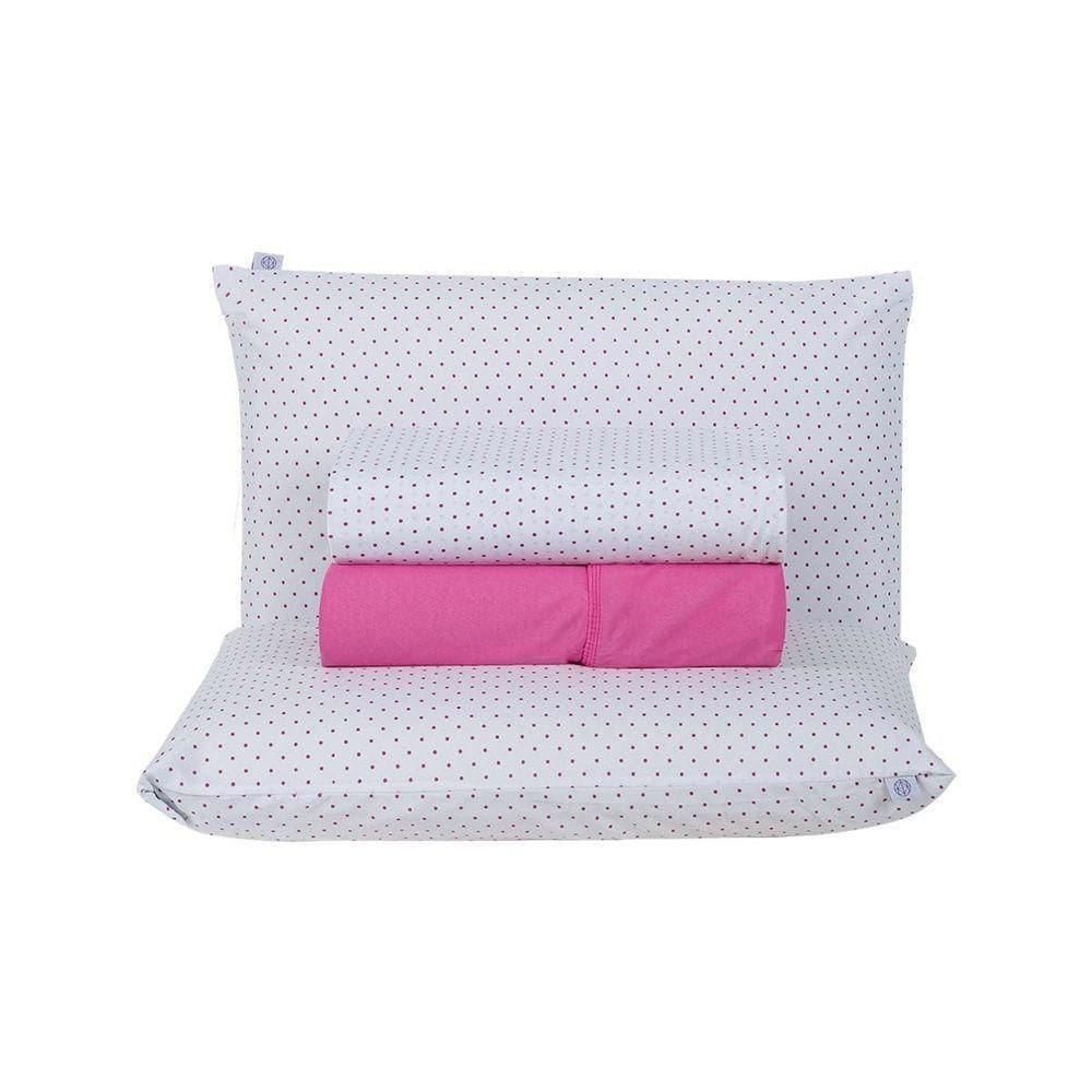 Jogo De Lençol 4 Peças Casal Percal 180 Fios Homme 60% Algodão 40% Poliéster - Polka Pink
