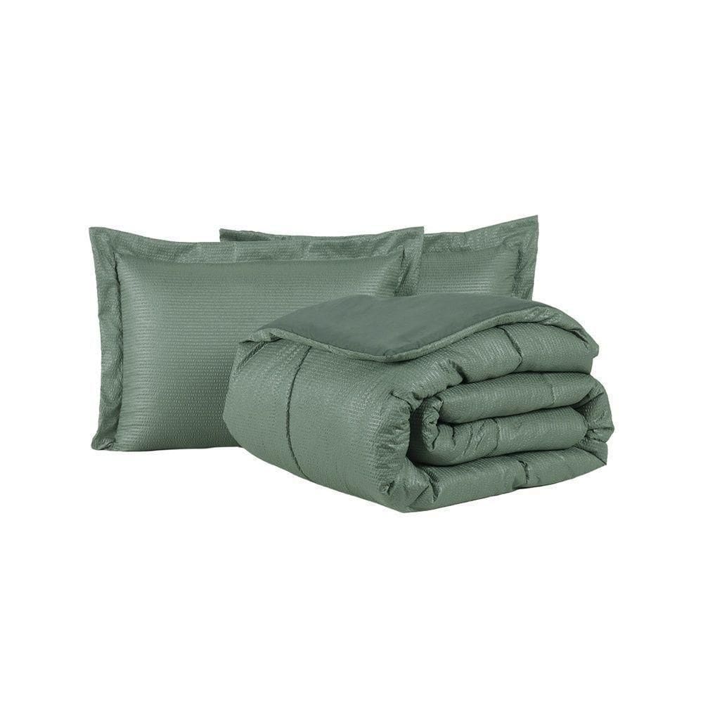 Kit Cobre Leito Ravena To Decorando Queen 3 Peças Micropercal 200 Fios Toque Acetinado 100% Poliéster - Verde