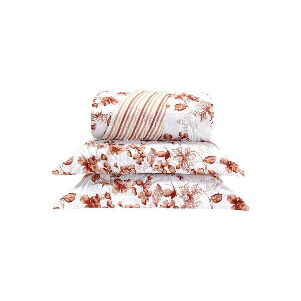 Cobre Leito 3 Peças Queen Percal 200 Fios Colori 100% Poliéster - Folhas Secas