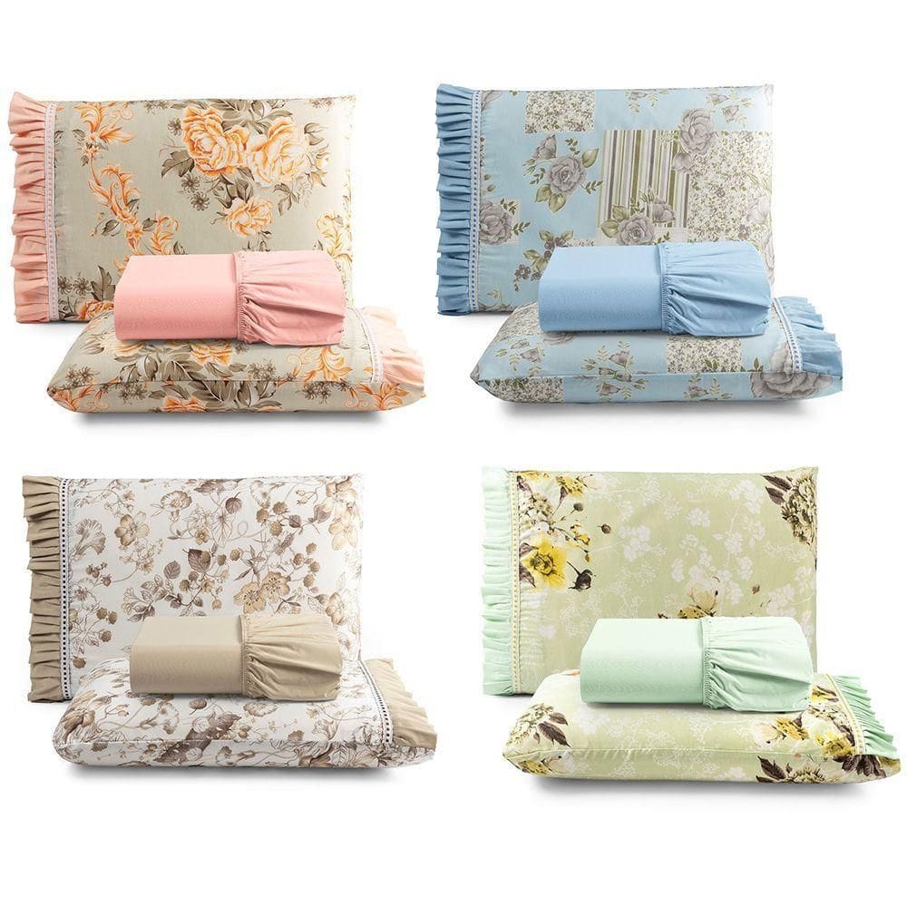 Kit Jogo De Cama Lençol Casal Minuano 3 Peças Com 4 Unidades - 100% Algodão