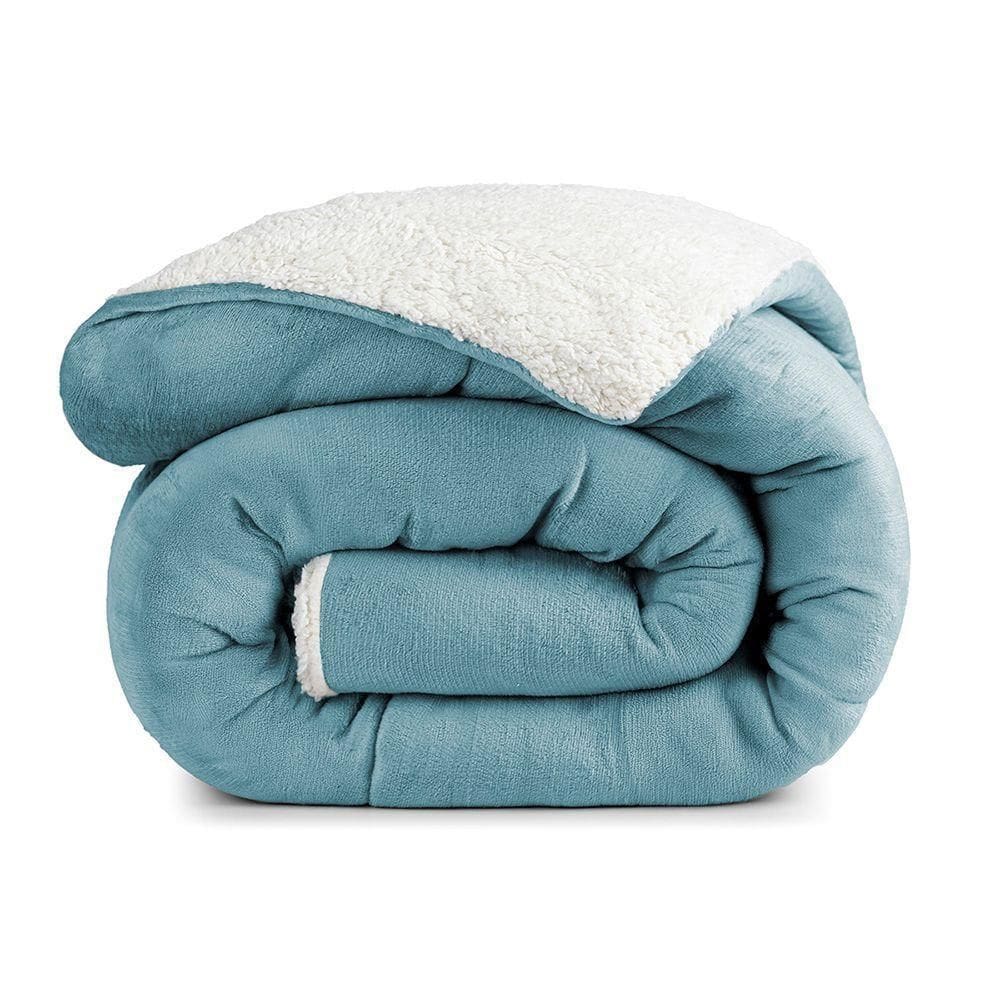 Edredom Versatil Solteiro Dupla Face Sherpa - Azul Quartzo - 100% Poliéster