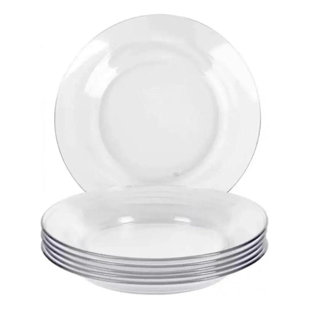 2X Conjunto 6 Pratos Fundo Refeição Vidro Resistente Jantar