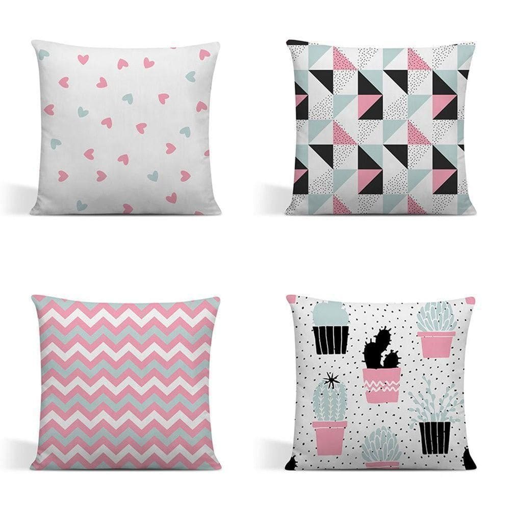 Kit 4 Capas Para Almofadas Decorativas Juma Oxford 100% Poliéster - Chevron Rosê