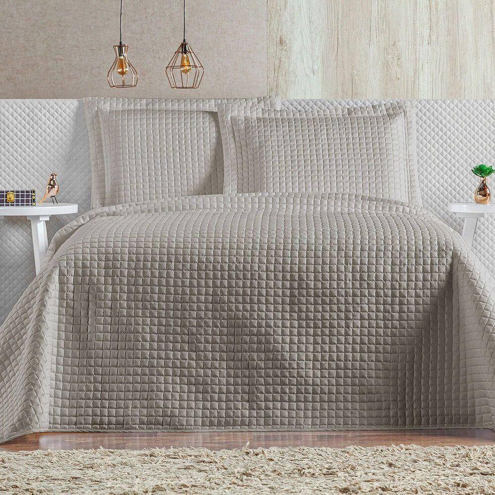 Cobre Leito 3 Peças Queen Percal 200 Fios Plata 100% Poliéster - Bege