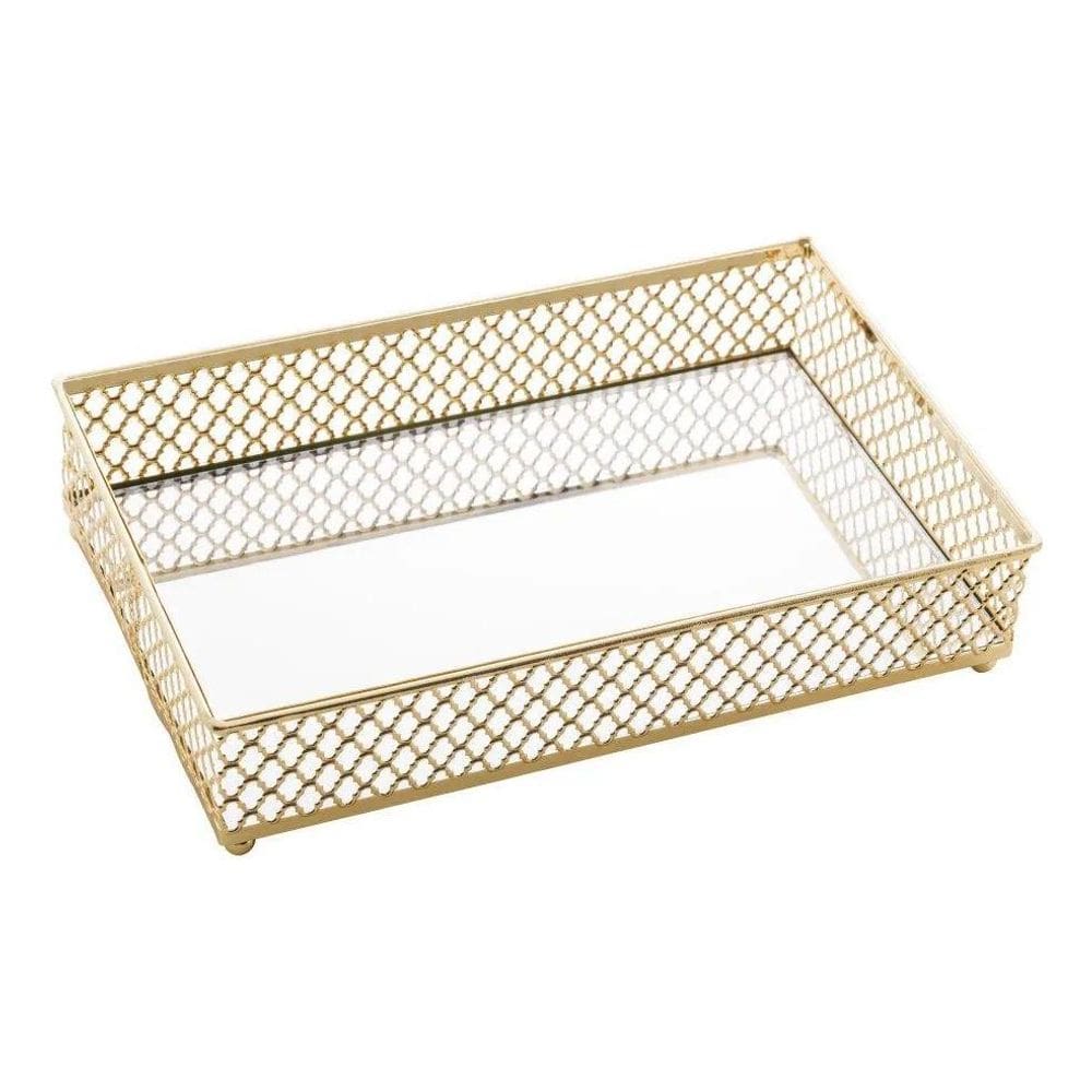 2X Bandeja Lyor Barcelona De Metal Dourada 21Cm X 13Cm X 5Cm