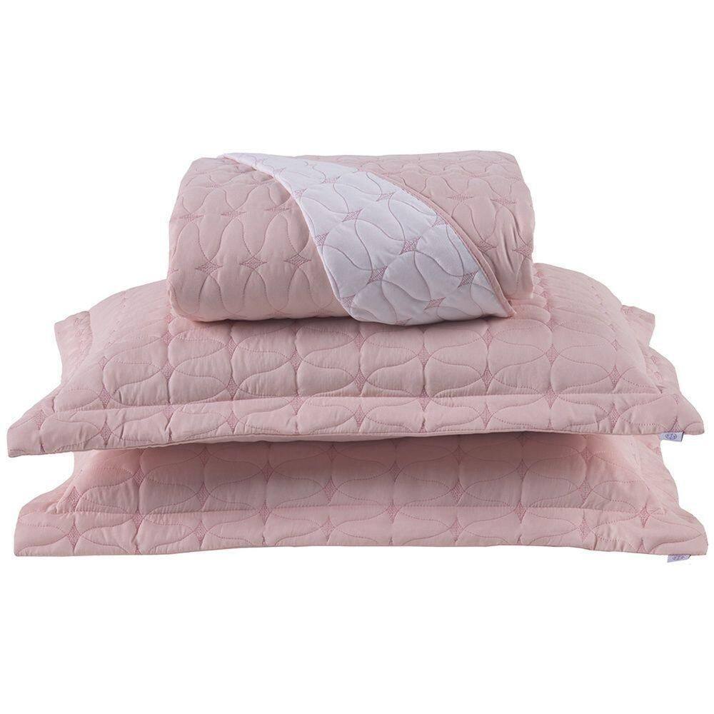 Cobre Leito 3 Peças Casal Percal 200 Fios Cristal 100% Poliéster - Rose