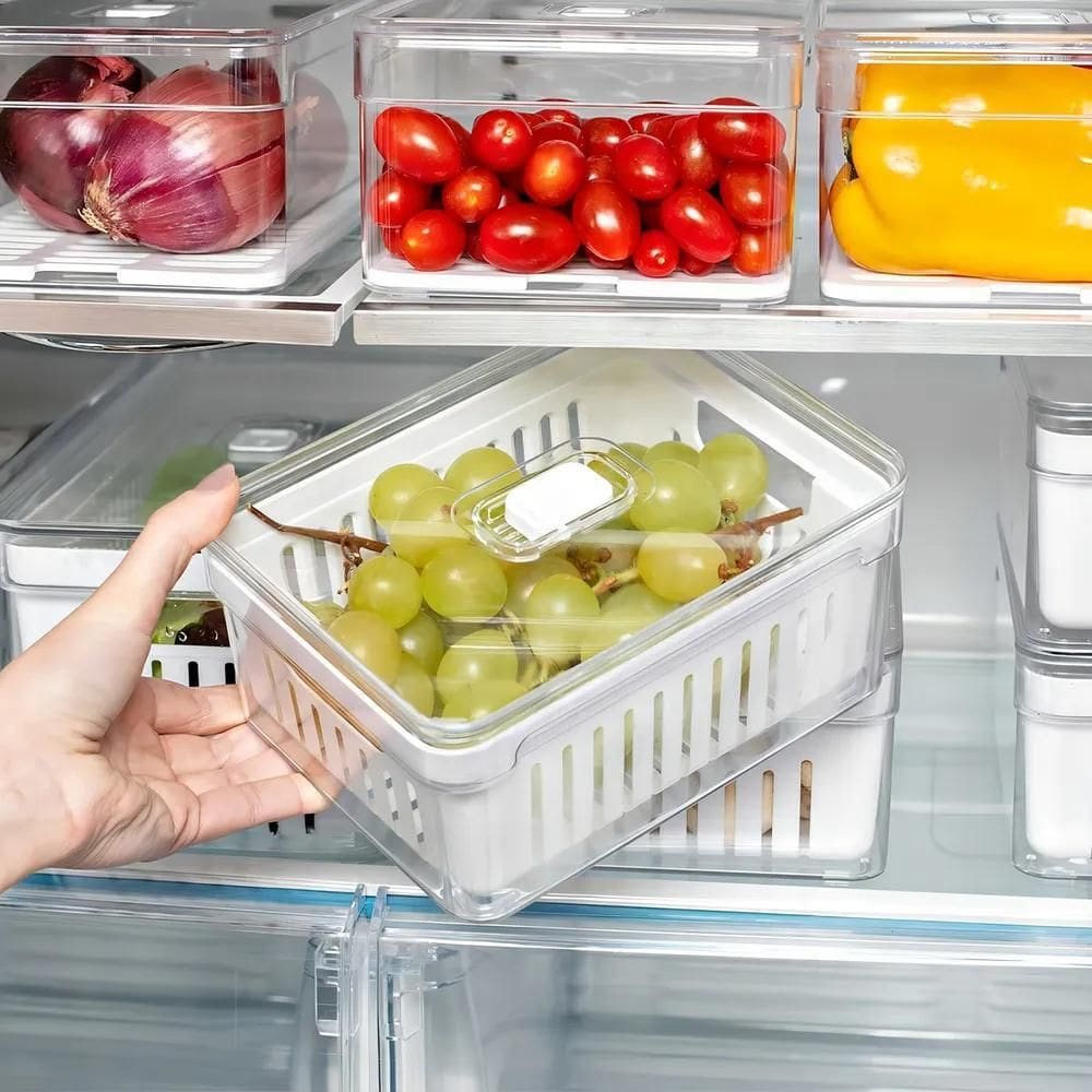 10X Organizador Geladeira Tampa Acrílico Drenagem 2,2 Litros