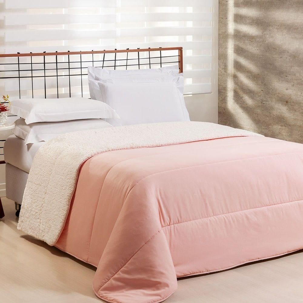 Coberdrom 1 Peça Queen Percal 200 Fios Com Sherpa Flupy 100% Poliéster - Rosa
