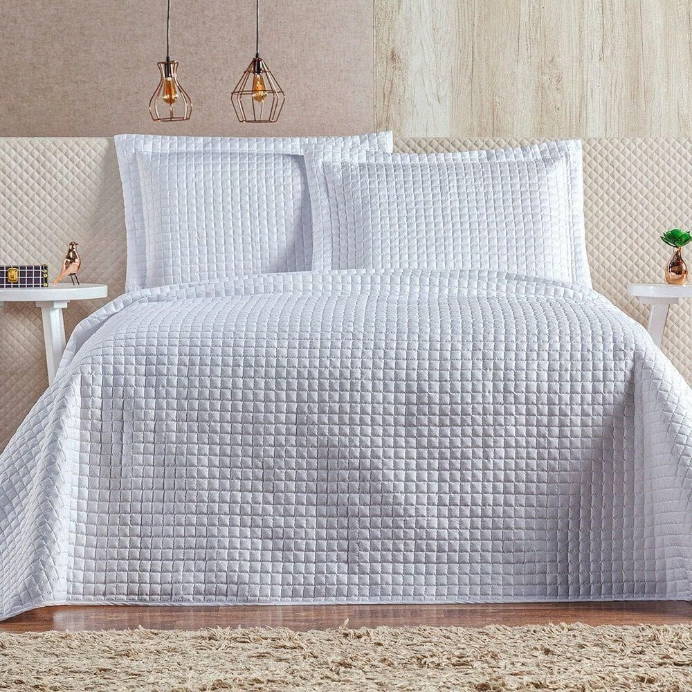 Cobre Leito 3 Peças Queen Percal 200 Fios Plata 100% Poliéster - Branco