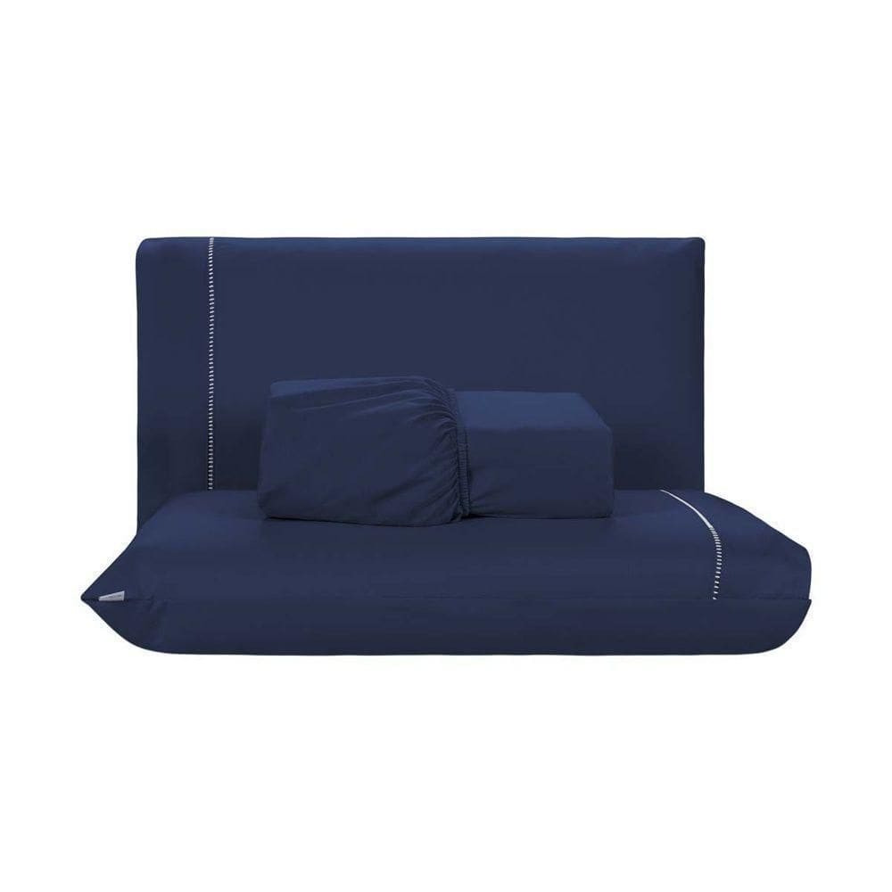 Jogo De Lençol 3 Peças King Percal 200 Fios De Poliéster Sleep 100% Poliéster - Azul Marinho