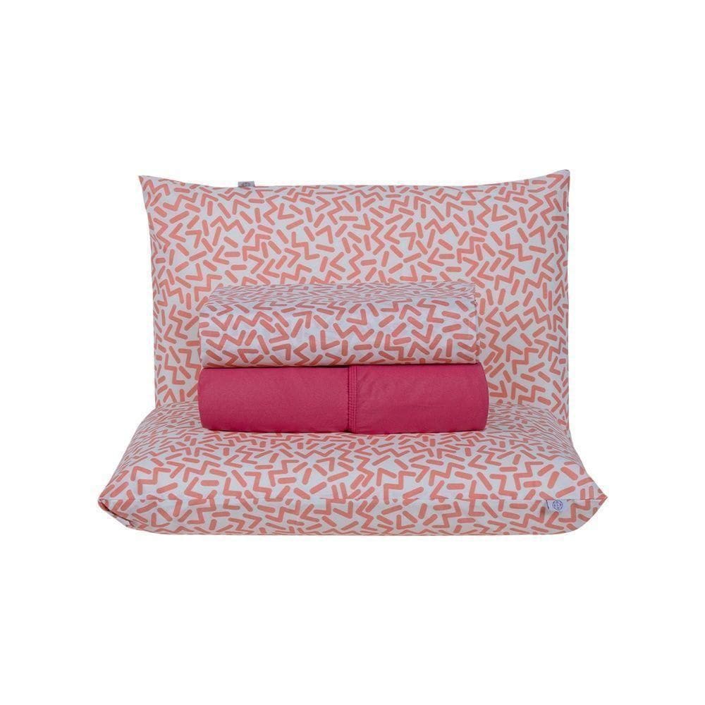 Jogo De Lençol 4 Peças King Percal 180 Fios Homme 60% Algodão 40% Poliéster - Gummy Pink