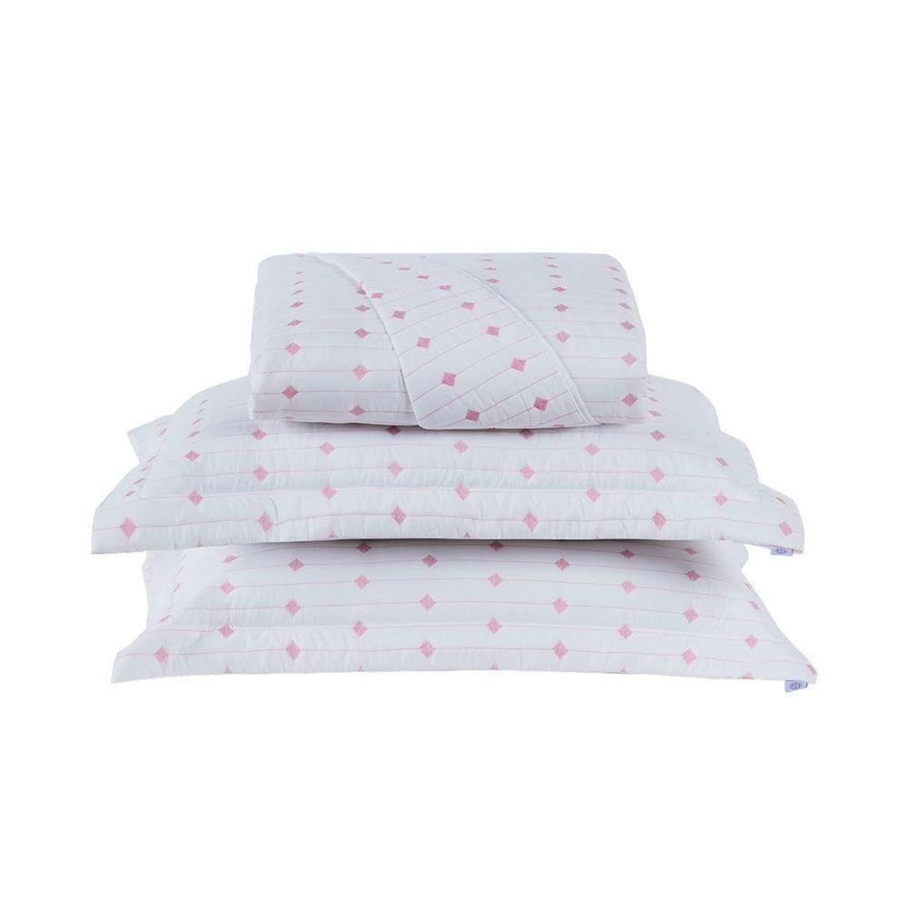 Cobre Leito 3 Peças Casal Percal 200 Fios Decor 100% Poliéster - Branco/pink