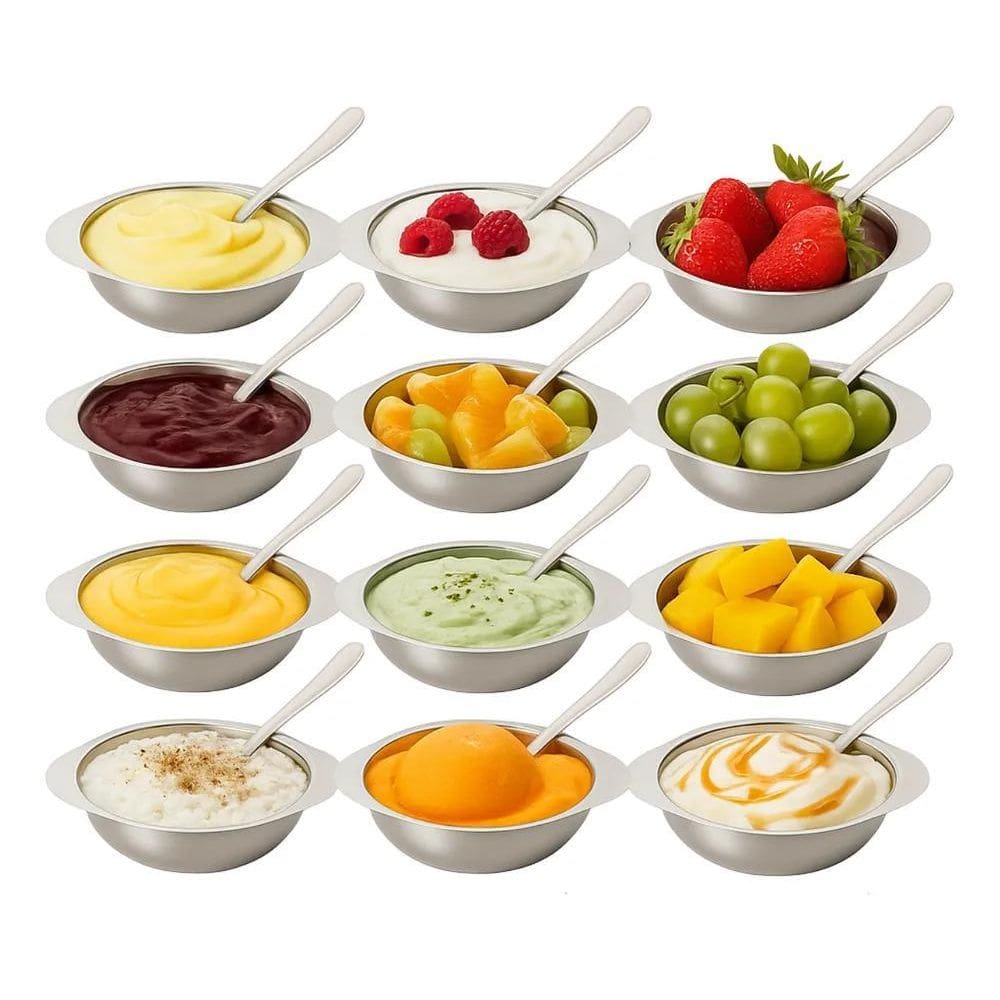 3X Conjunto Jogo De Sobremesa 24 Peças Inox Tigela Colher Po