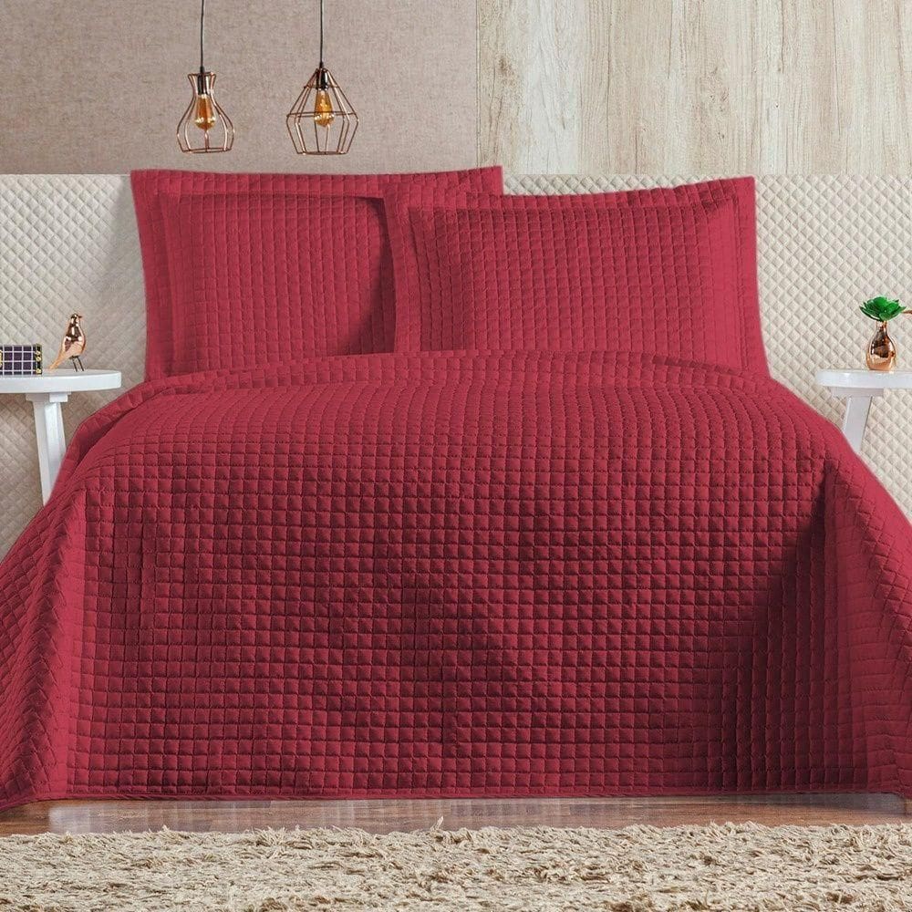 Cobre Leito 3 Peças Queen Percal 200 Fios Plata 100% Poliéster - Vermelho
