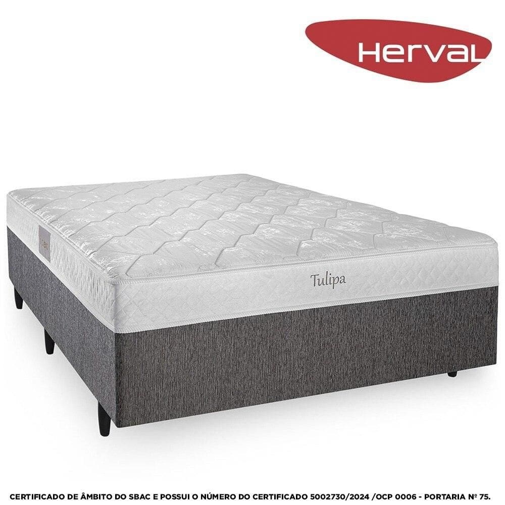 Cama Box Casal Conjugada, Molas Bonnel Herval Tulipa, 47x138x188 cm