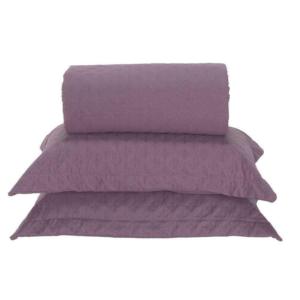 Kit Cobre Leito Milão Queen 3 Peças 100% Poliéster - Rose Cassis / Branco