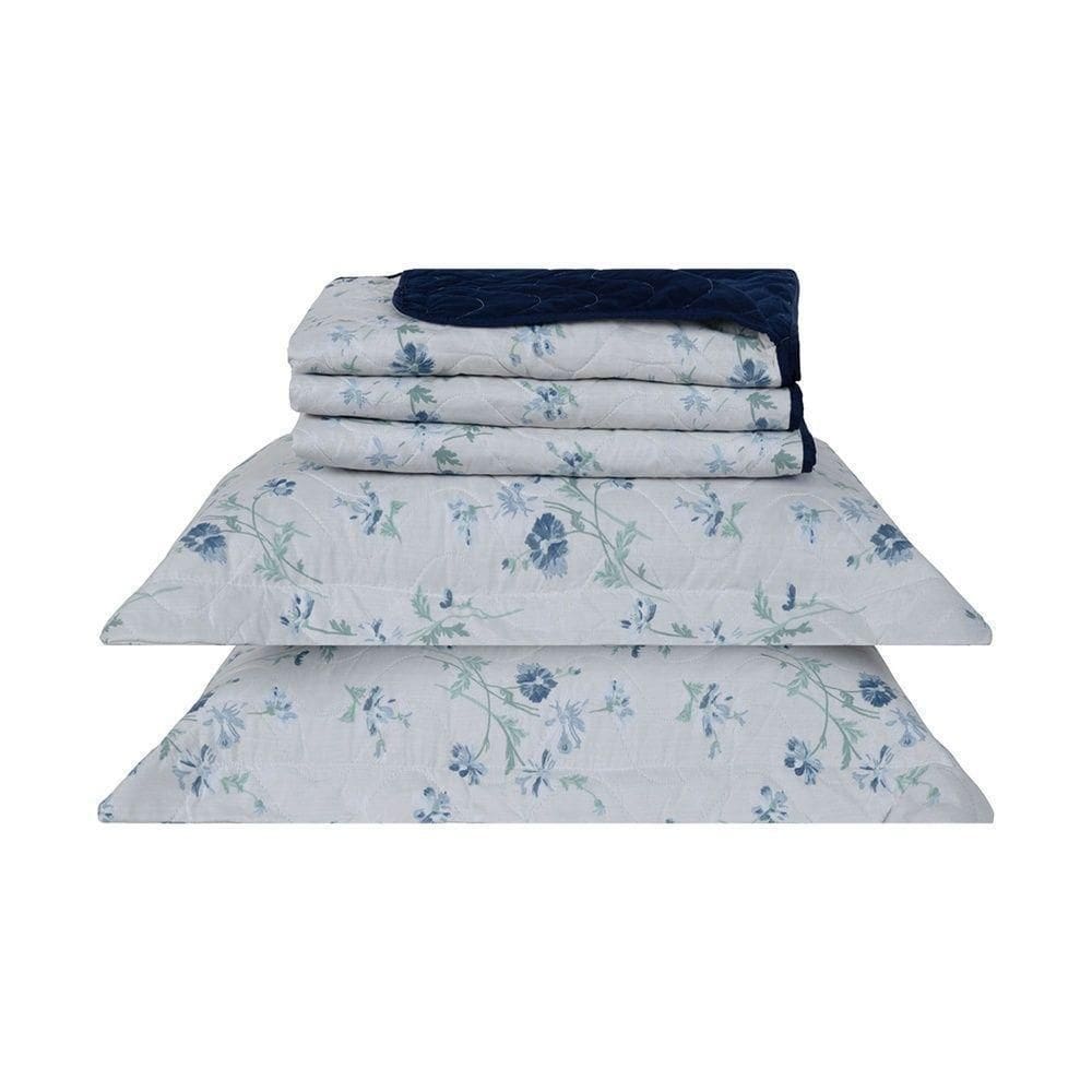 Cobre Leito 3 Peças Queen Percal 200 Fios Colori 100% Poliéster - Marie Azul